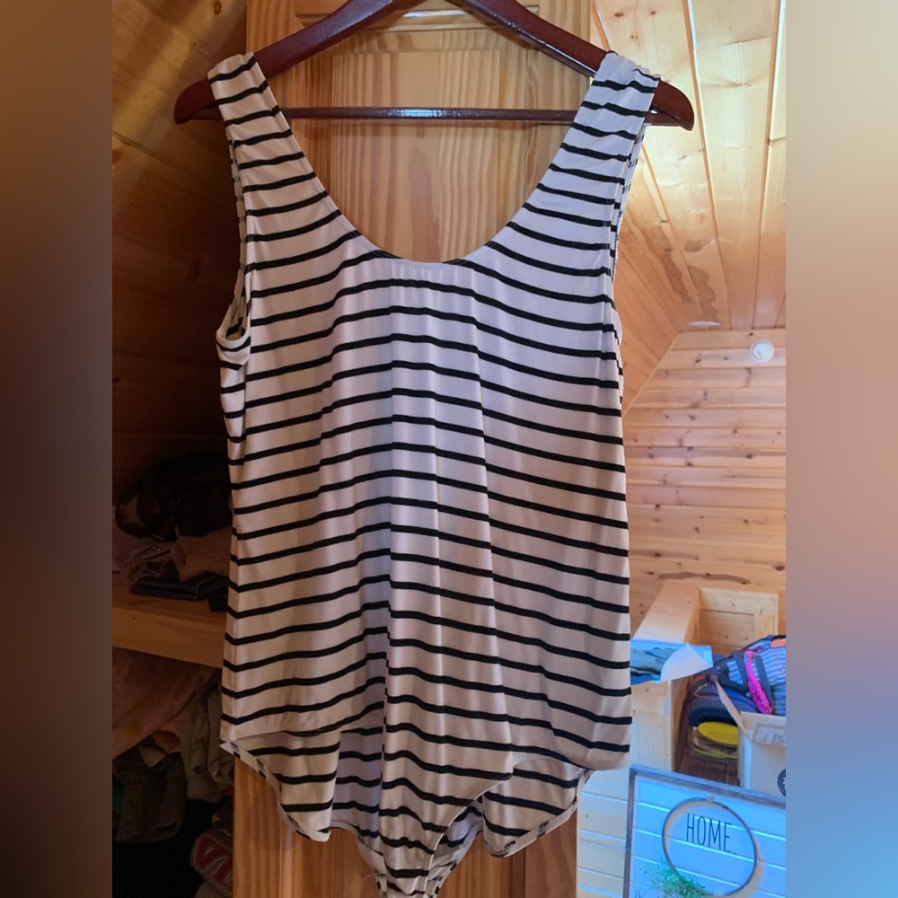 Black and white striped body suit